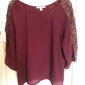 Maroon Flare Sleeved Top with Gold Lace Detail